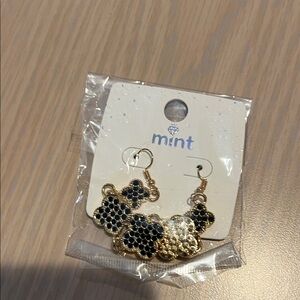 Mint Gold and Black Floral Earrings